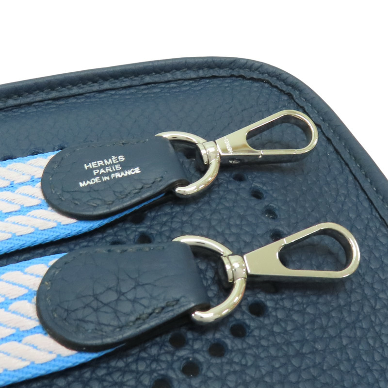 藍色 TC牛皮 Mini Evelyne 肩背包 W刻 銀扣【HERMES 愛馬仕】-12