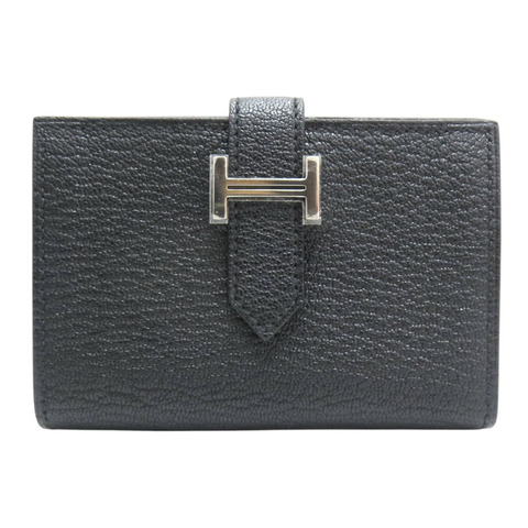 黑色山羊皮 Bearn 短夾 U刻【HERMES 愛馬仕】