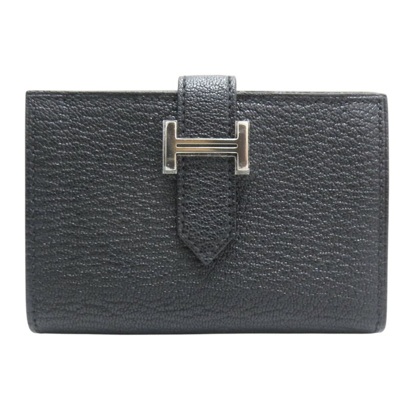 黑色山羊皮 Bearn 短夾 U刻【HERMES 愛馬仕】-0