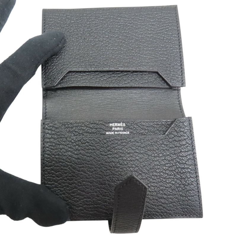 黑色山羊皮 Bearn 短夾 U刻【HERMES 愛馬仕】-4