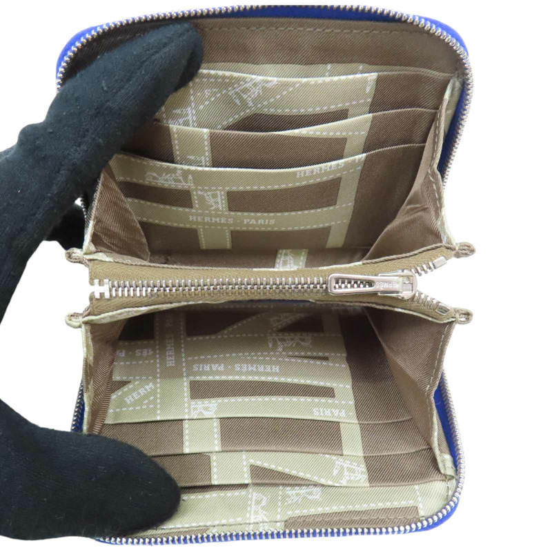 藍色 Epsom牛皮 絲巾 Azap siilk 拉鍊零錢包 口O刻【HERMES 愛馬仕】-4