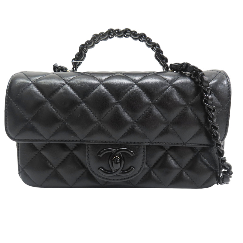黑色 牛皮 手把 鏈帶 肩背包【CHANEL 香奈兒】 AS5243-0
