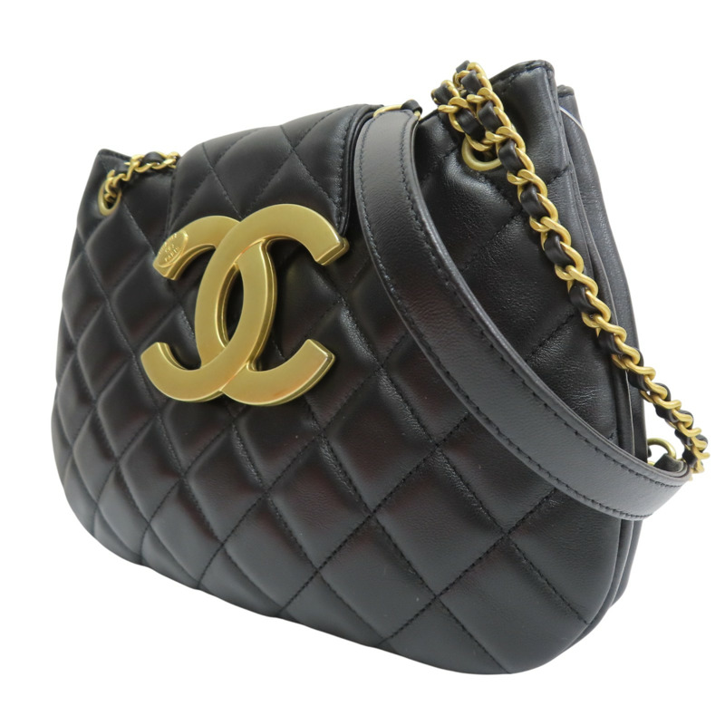 黑色 牛皮 肩背包 金釦【CHANEL 香奈兒】-2