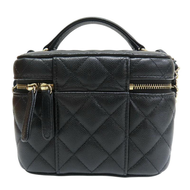 黑色 菱格紋 荔枝牛皮 化粧箱 鏈帶肩背包 銀釦【CHANEL 香奈兒】 AS3171-1