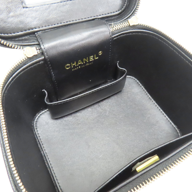 黑色 菱格紋 荔枝牛皮 化粧箱 鏈帶肩背包 銀釦【CHANEL 香奈兒】 AS3171-4