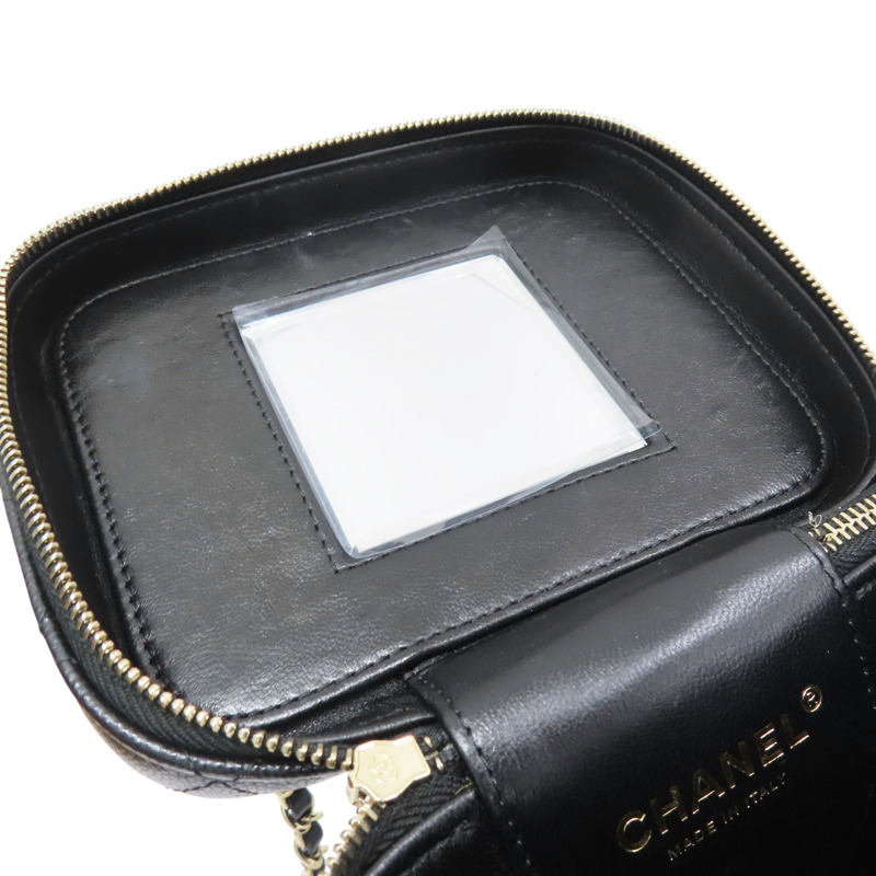 黑色 菱格紋 荔枝牛皮 化粧箱 鏈帶肩背包 銀釦【CHANEL 香奈兒】 AS3171-12