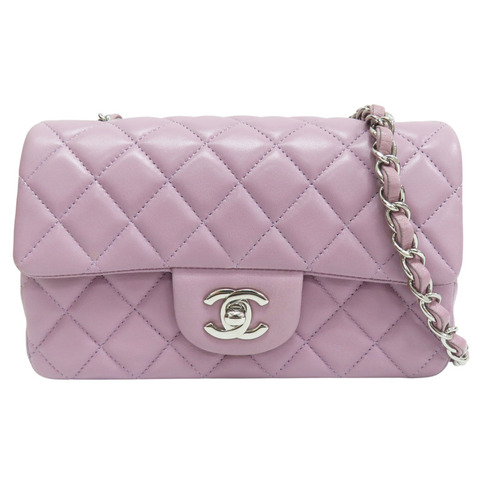 紫色 羊皮 COCO20cm 鏈帶肩背包 銀釦【CHANEL 香奈兒】 A69900