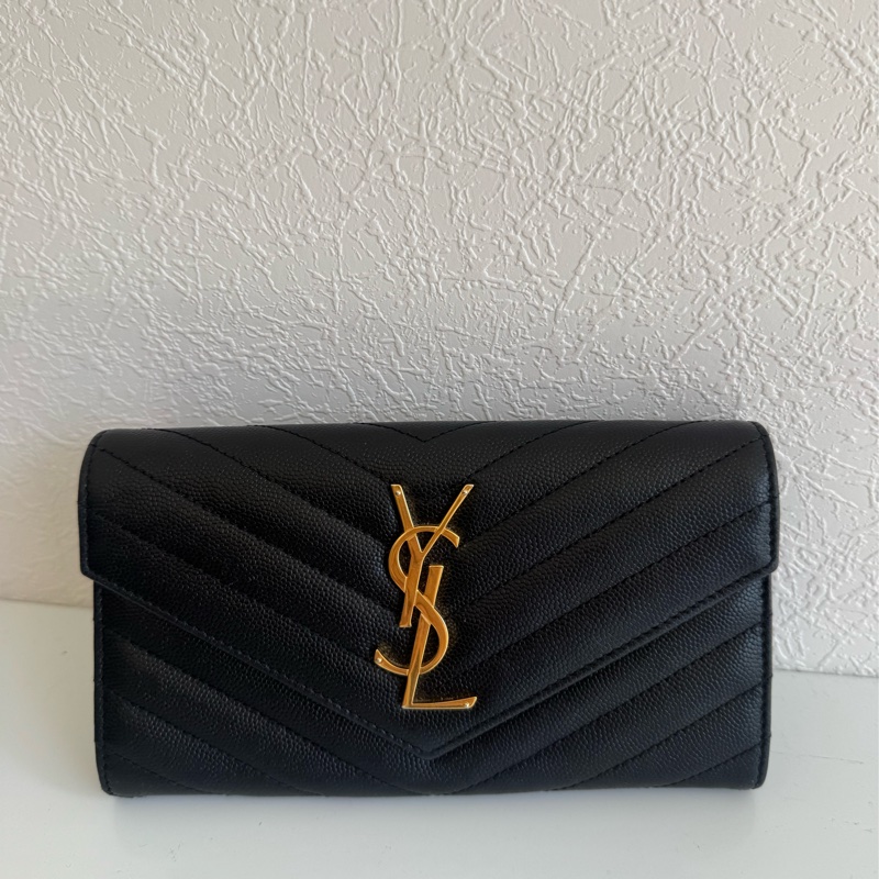 Ysl黑色金logo信封釦式長夾 經典不敗款-1