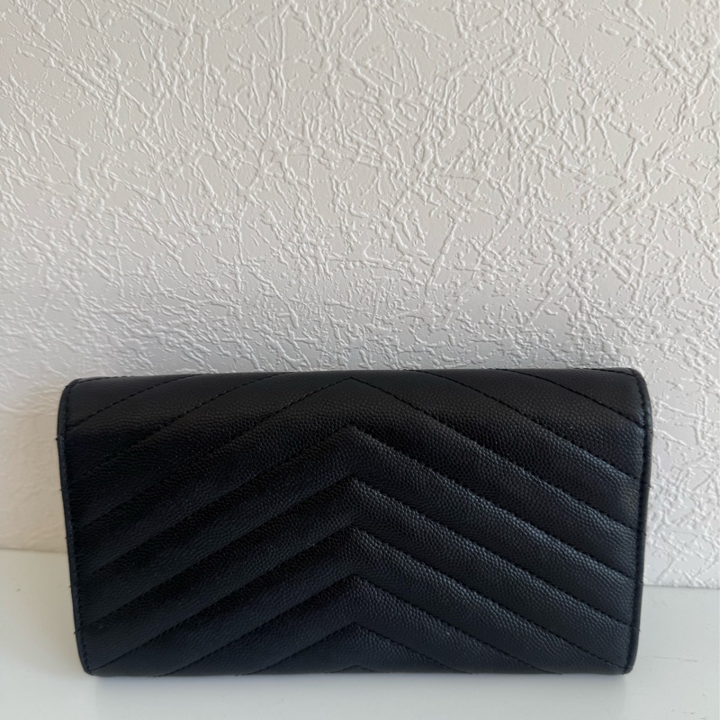 Ysl黑色金logo信封釦式長夾 經典不敗款-2