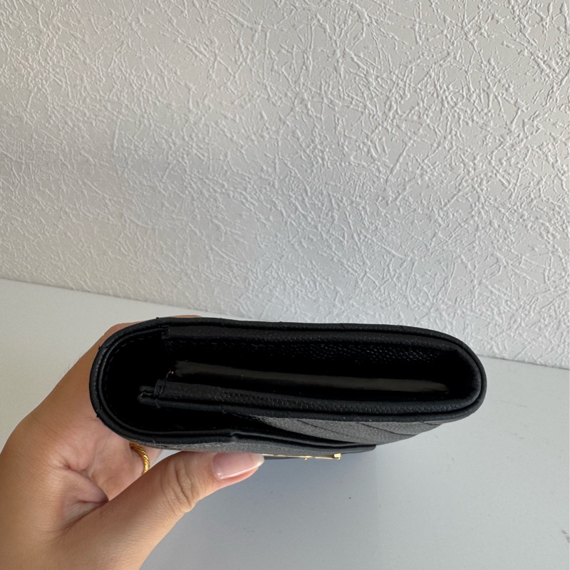 Ysl黑色金logo信封釦式長夾 經典不敗款-4