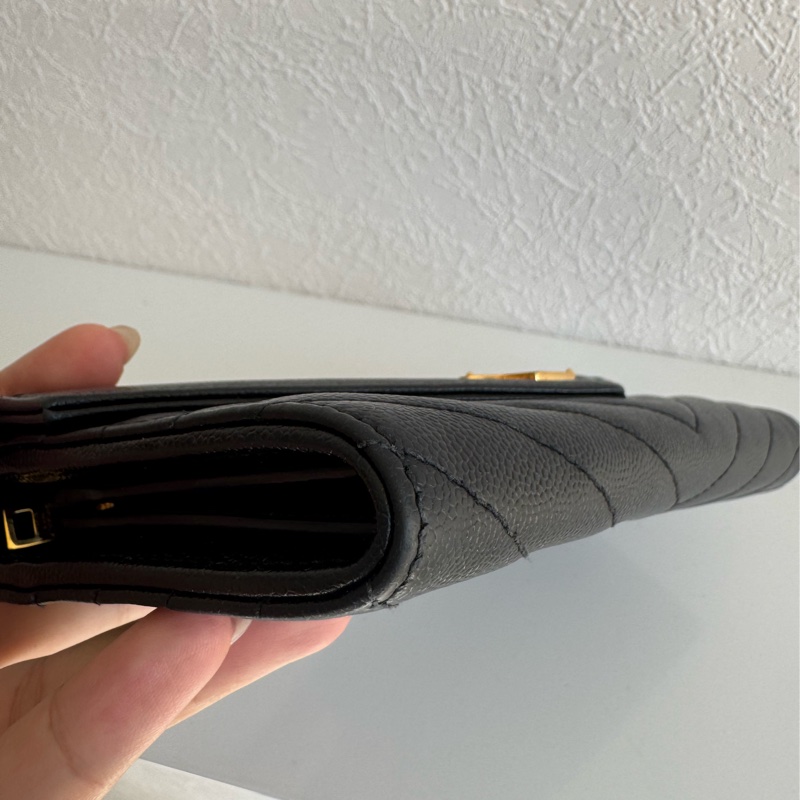 Ysl黑色金logo信封釦式長夾 經典不敗款-8