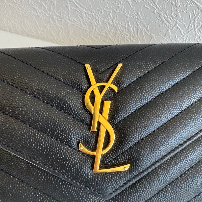 Ysl黑色金logo信封釦式長夾 經典不敗款-9