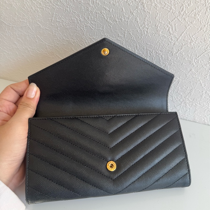 Ysl黑色金logo信封釦式長夾 經典不敗款-10