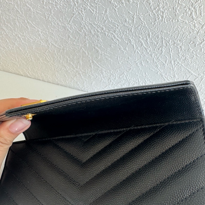 Ysl黑色金logo信封釦式長夾 經典不敗款-12