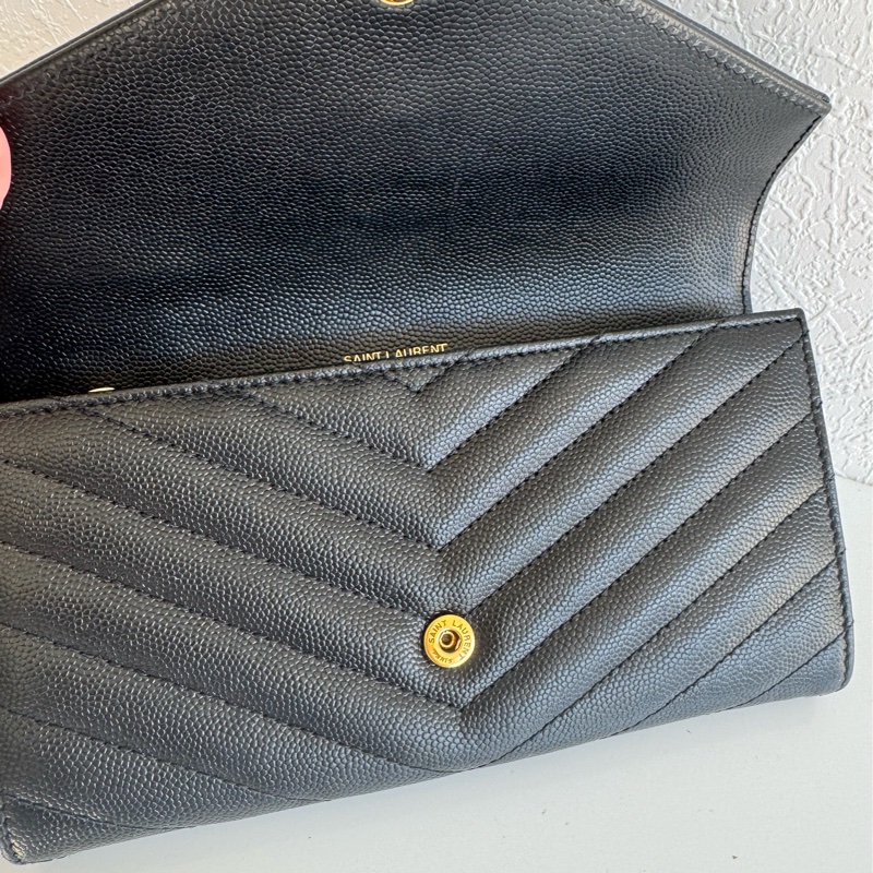 Ysl黑色金logo信封釦式長夾 經典不敗款-15