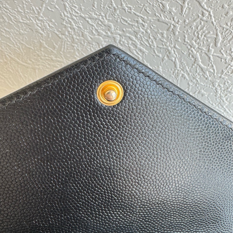 Ysl黑色金logo信封釦式長夾 經典不敗款-16