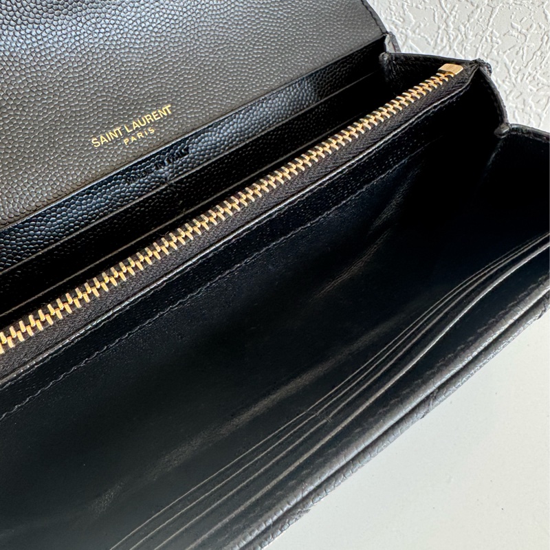 Ysl黑色金logo信封釦式長夾 經典不敗款-22