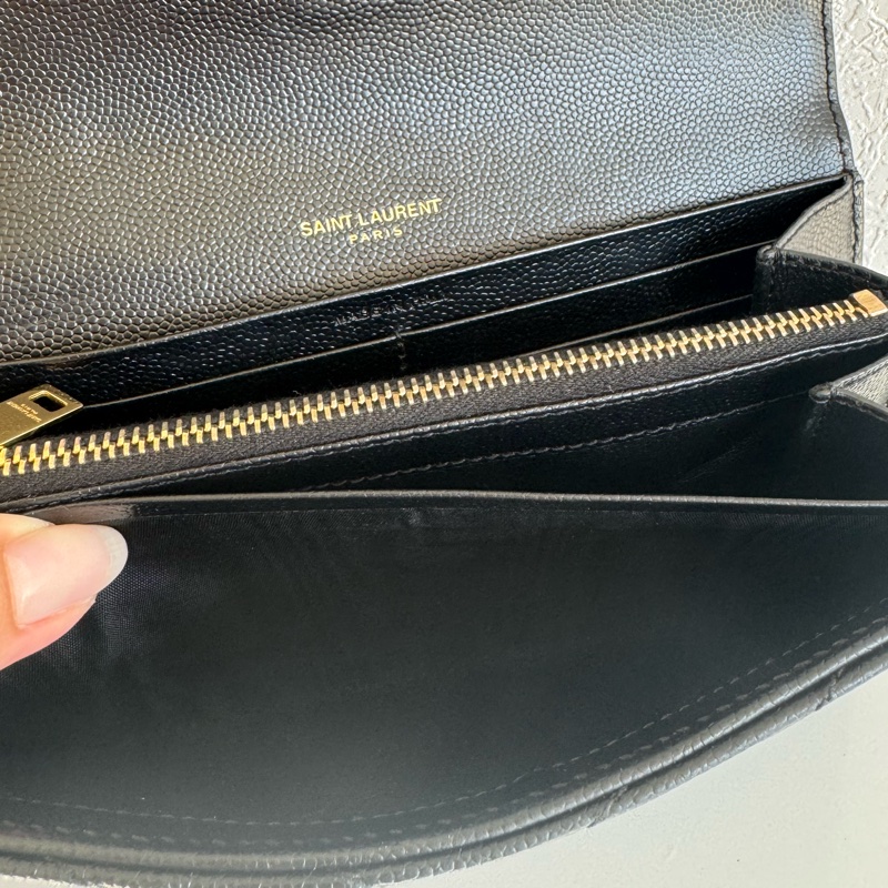 Ysl黑色金logo信封釦式長夾 經典不敗款-40