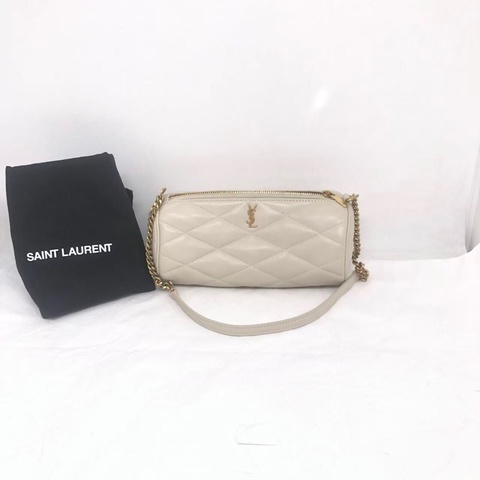 二手Ysl聖羅蘭白色羊皮sade圓桶包單肩包