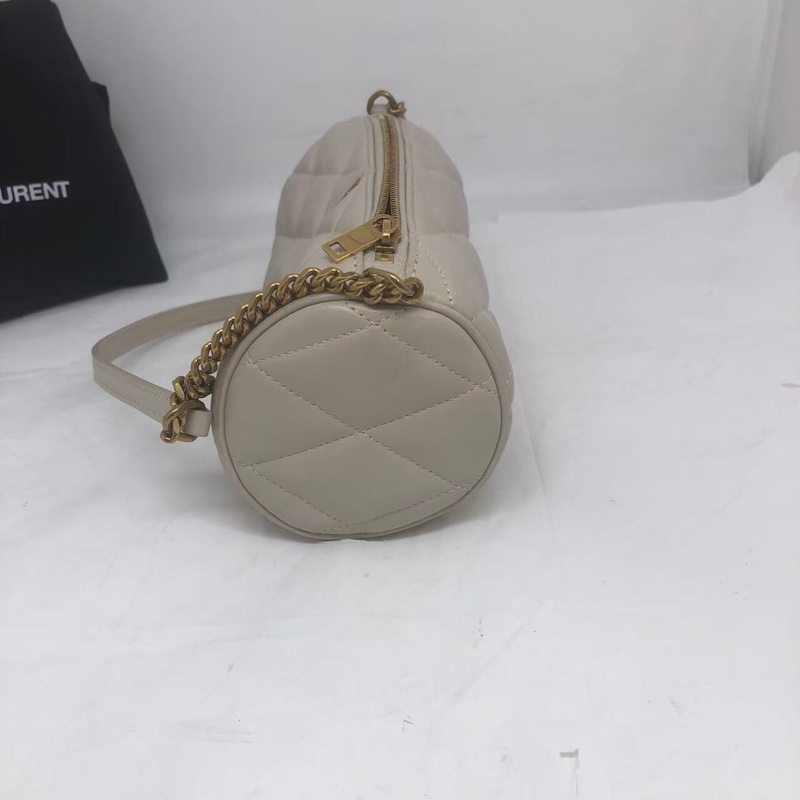 二手Ysl聖羅蘭白色羊皮sade圓桶包單肩包-3
