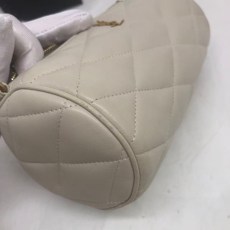 二手Ysl聖羅蘭白色羊皮sade圓桶包單肩包-11