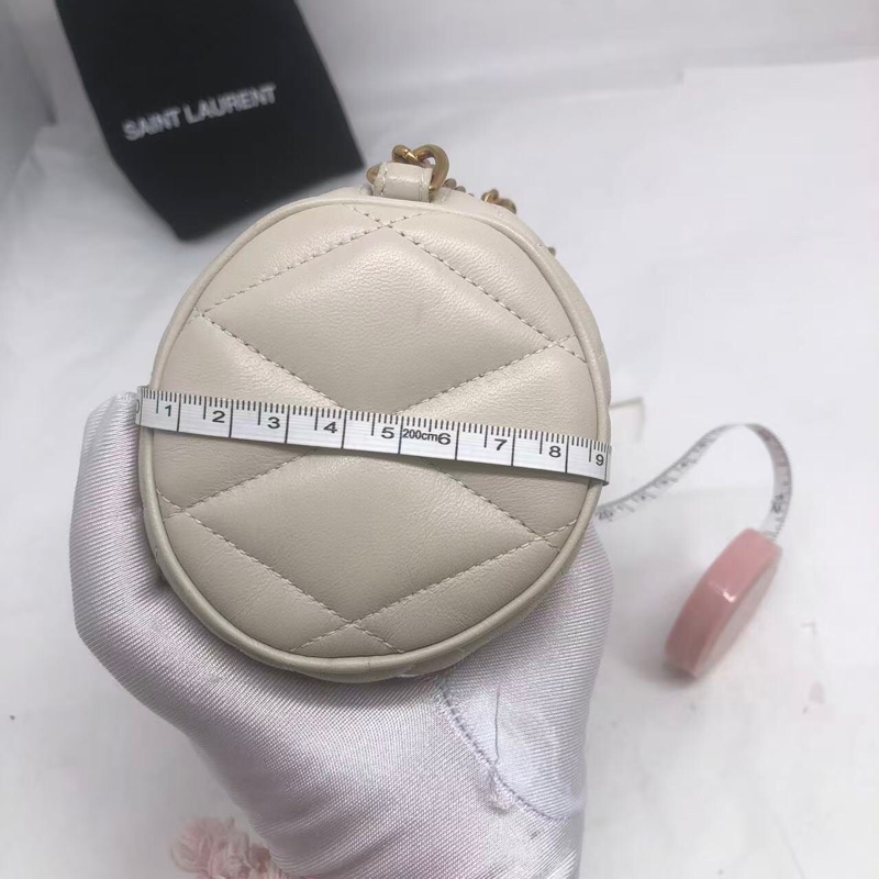 二手Ysl聖羅蘭白色羊皮sade圓桶包單肩包-12
