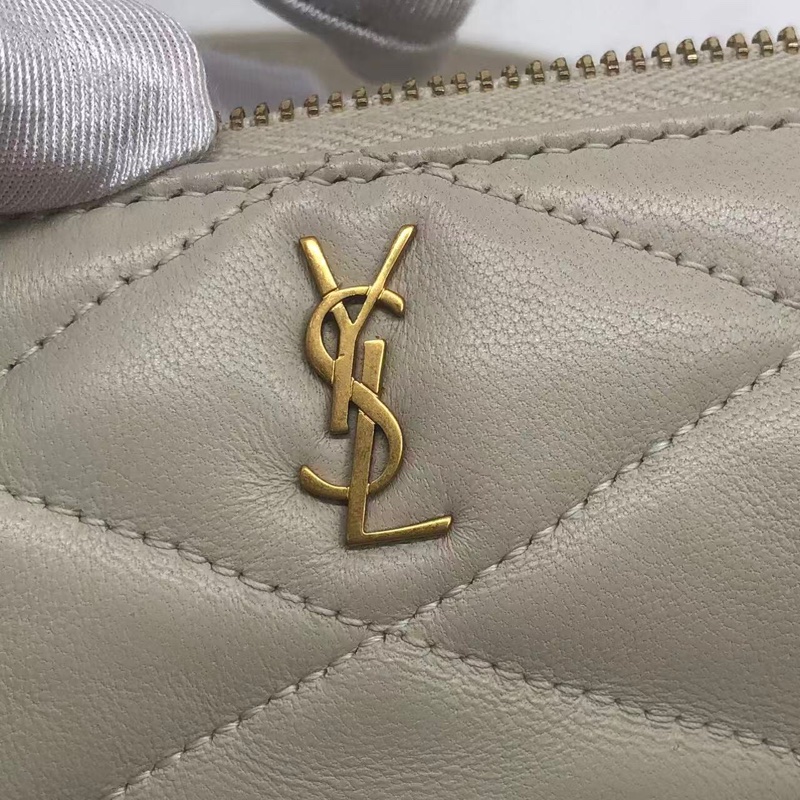 二手Ysl聖羅蘭白色羊皮sade圓桶包單肩包-18