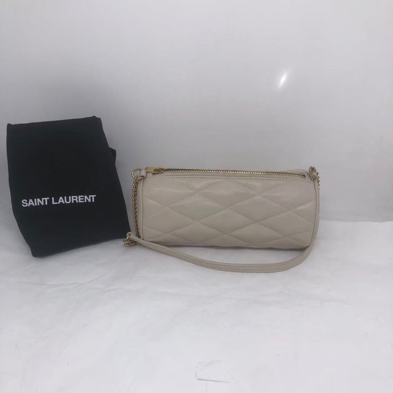 二手Ysl聖羅蘭白色羊皮sade圓桶包單肩包-19