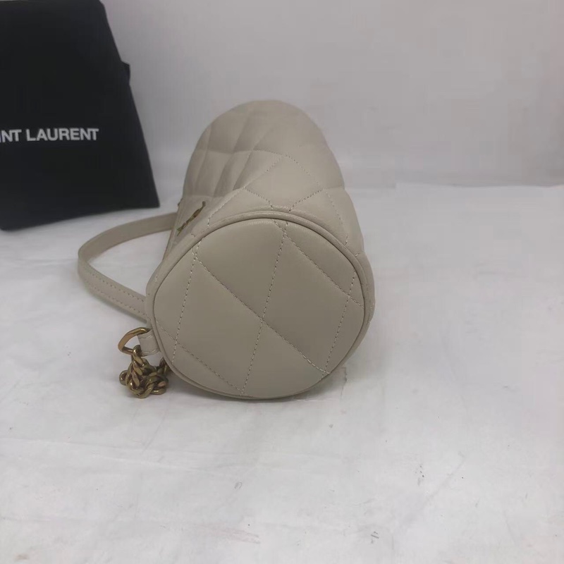 二手Ysl聖羅蘭白色羊皮sade圓桶包單肩包-22