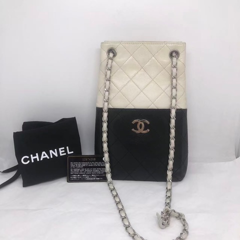 二手Chanel香奈兒黑白牛奶盒子包竪版tote