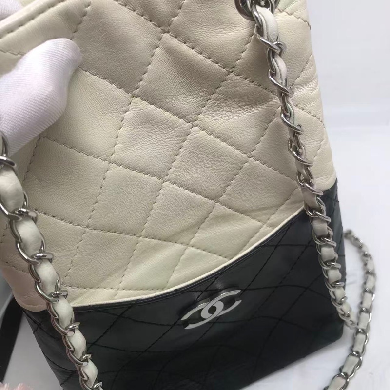 二手Chanel香奈兒黑白牛奶盒子包竪版tote-14