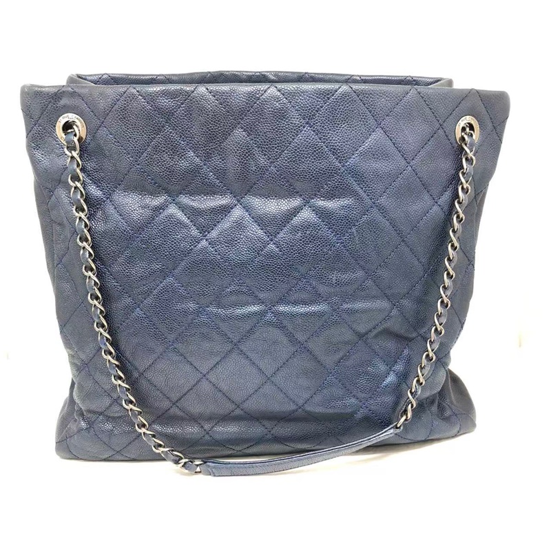 二手Chanel香奈兒海軍藍牛皮荔枝紋tote ，沒配件-1