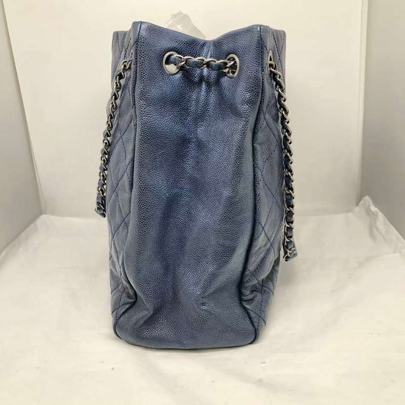 二手Chanel香奈兒海軍藍牛皮荔枝紋tote ，沒配件-4