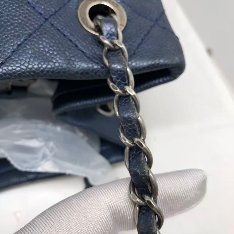 二手Chanel香奈兒海軍藍牛皮荔枝紋tote ，沒配件-17