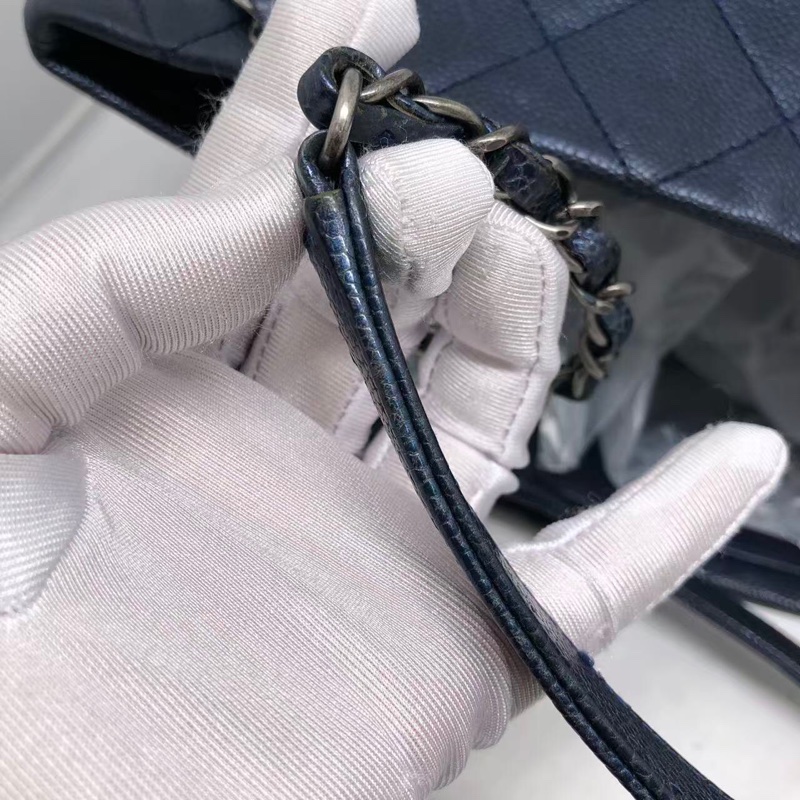 二手Chanel香奈兒海軍藍牛皮荔枝紋tote ，沒配件-18