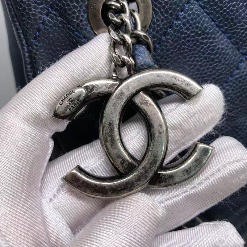 二手Chanel香奈兒海軍藍牛皮荔枝紋tote ，沒配件-24