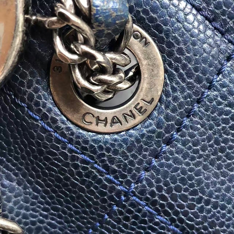 二手Chanel香奈兒海軍藍牛皮荔枝紋tote ，沒配件-25