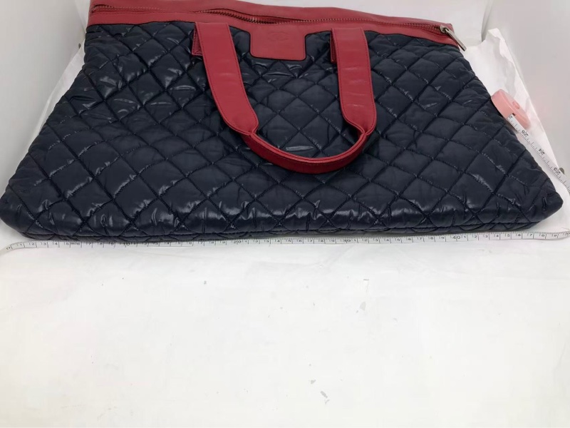 二手Chanel香奈兒 中古款藍色羽絨拼紅皮單肩tote托特包-2