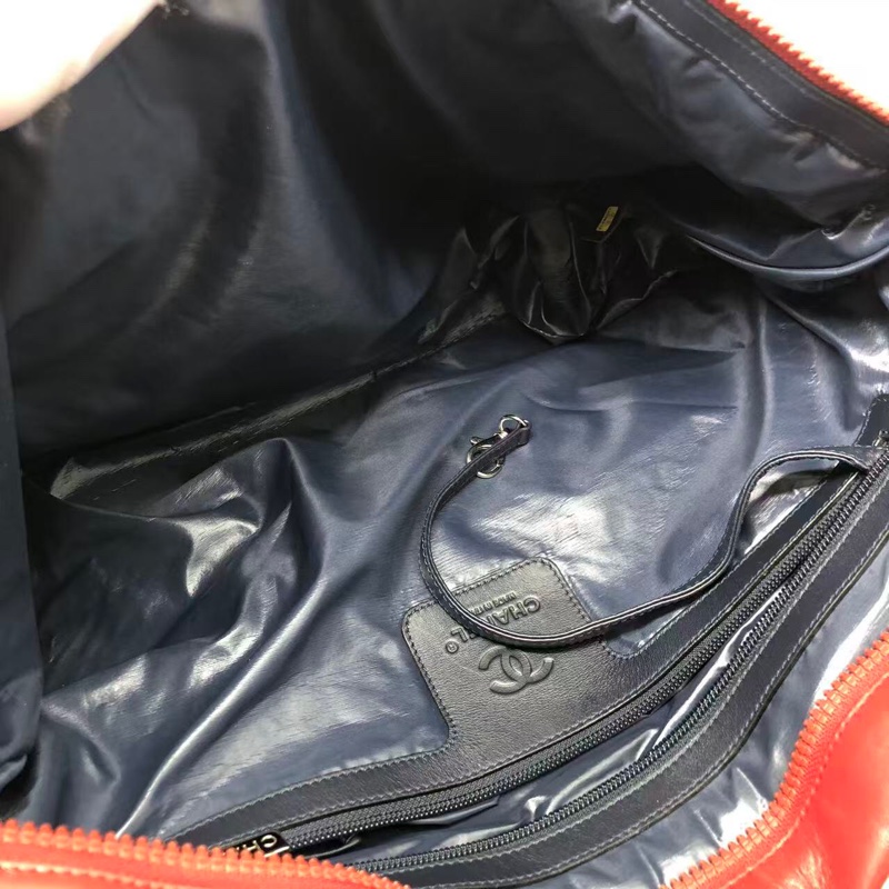 二手Chanel香奈兒 中古款藍色羽絨拼紅皮單肩tote托特包-3