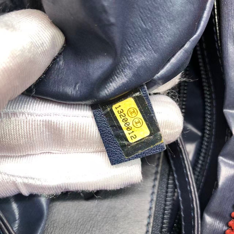 二手Chanel香奈兒 中古款藍色羽絨拼紅皮單肩tote托特包-4