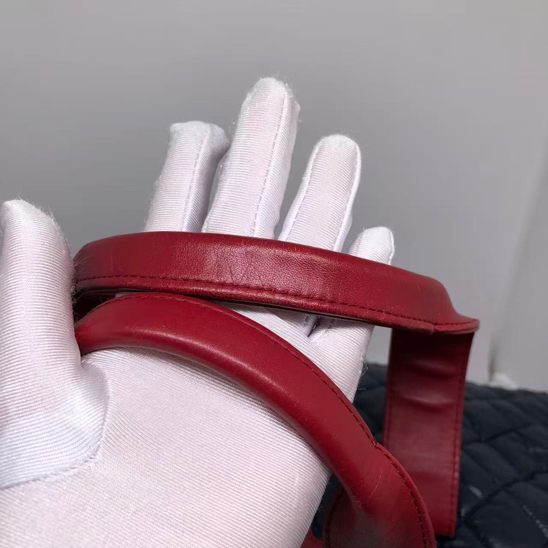 二手Chanel香奈兒 中古款藍色羽絨拼紅皮單肩tote托特包-5