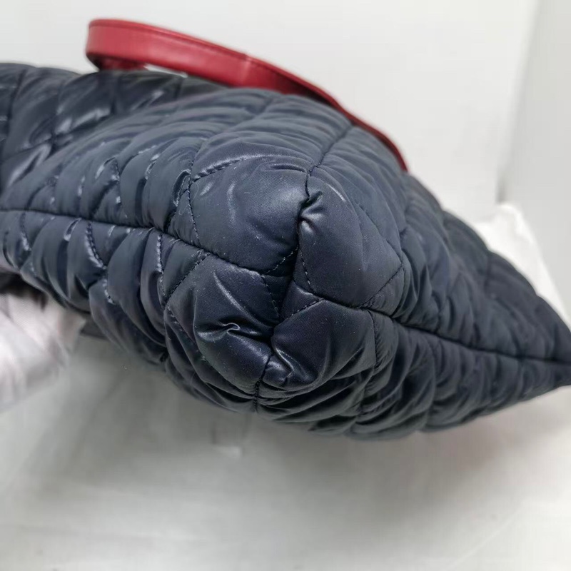 二手Chanel香奈兒 中古款藍色羽絨拼紅皮單肩tote托特包-10