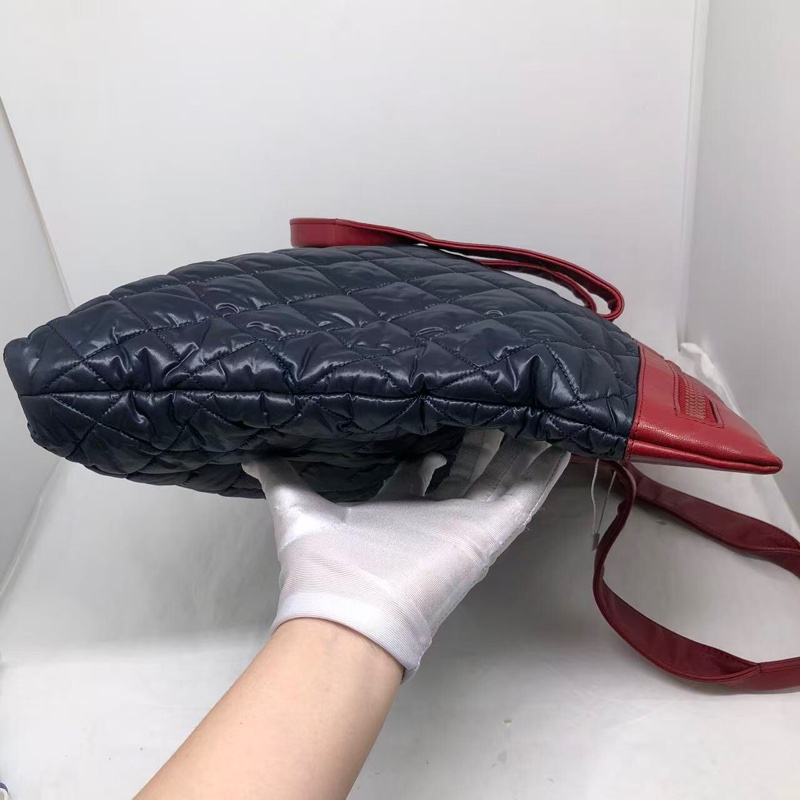 二手Chanel香奈兒 中古款藍色羽絨拼紅皮單肩tote托特包-13