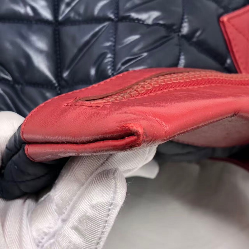 二手Chanel香奈兒 中古款藍色羽絨拼紅皮單肩tote托特包-14