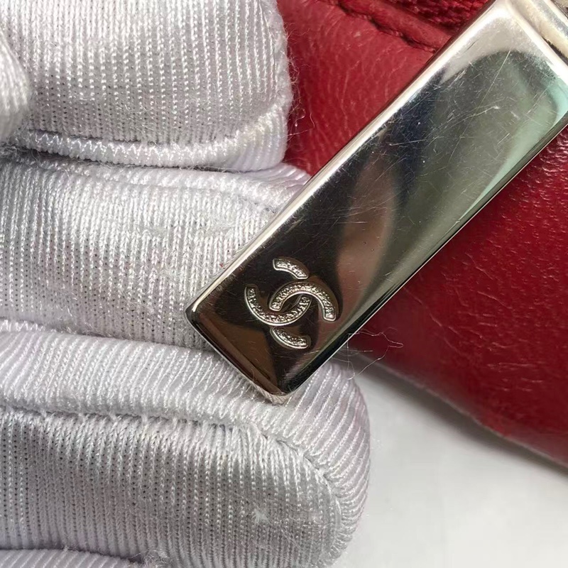 二手Chanel香奈兒 中古款藍色羽絨拼紅皮單肩tote托特包-16