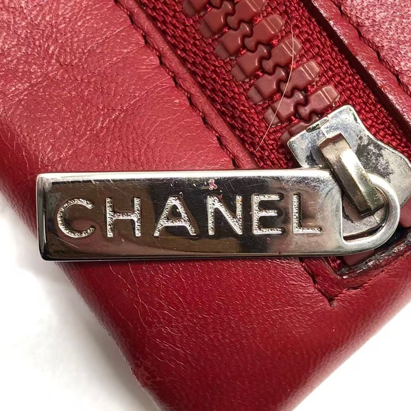 二手Chanel香奈兒 中古款藍色羽絨拼紅皮單肩tote托特包-17