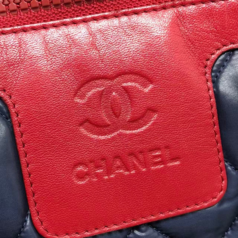 二手Chanel香奈兒 中古款藍色羽絨拼紅皮單肩tote托特包-21