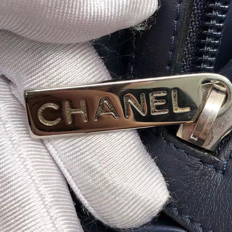 二手Chanel香奈兒 中古款藍色羽絨拼紅皮單肩tote托特包-23