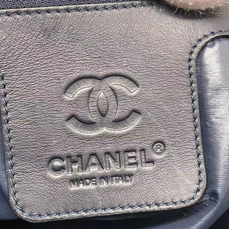 二手Chanel香奈兒 中古款藍色羽絨拼紅皮單肩tote托特包-24