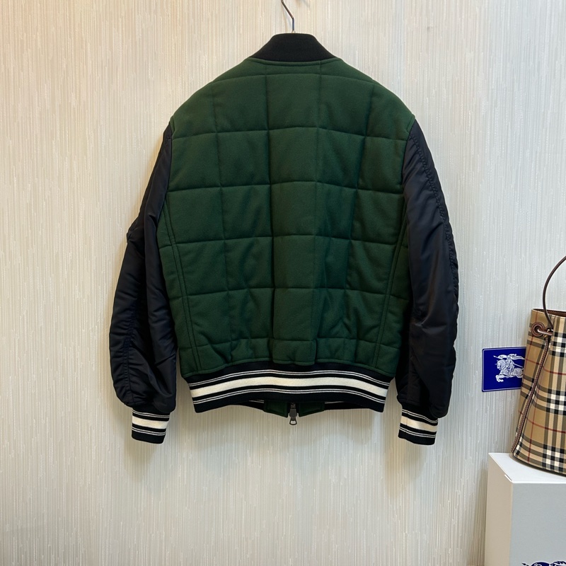 英國B家男款對比衣袖徽標圖案羊毛飛行夾克/深松柏綠XS-3
